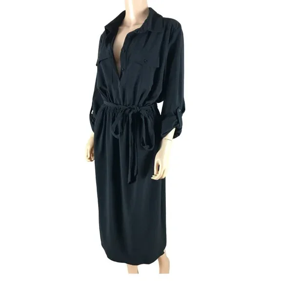 HUTCH Black Belted Midi Shirt Dress Size XL - Picture 2 of 8